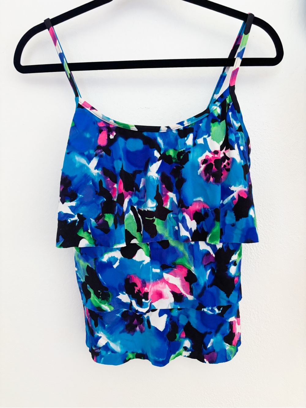 Jamaica Bay Blue Floral Print Swimsuit Layered Tankini Top Size 14